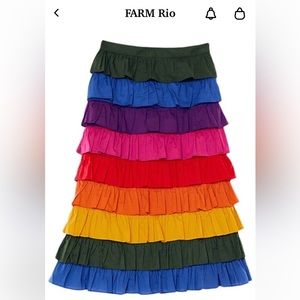 $160 Farm Rio Colorblocked Tiered Midi Skirt Rainbow Midi 0 XS